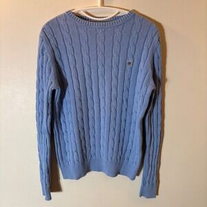 GANT Cable Knit Sweater Blue Cotton Preppy Logo Crest Men's Size Small